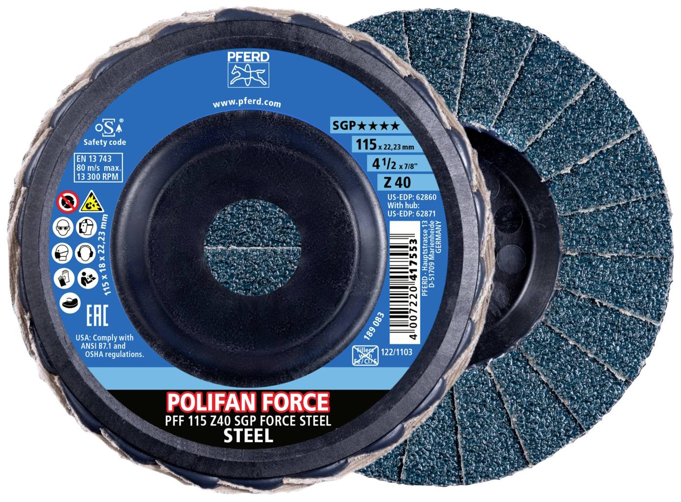 PFERD TOOLS 67688114 disco a lamelle Diametro 115 mm Dimensione dei grani=40 10 pz.