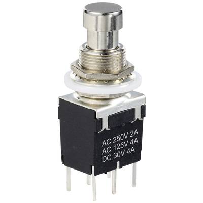 Interruttore con manopola in metallo e involucro nero, stampato con 'AC 250V 2A, AC 125V 4A, DC 30V 4A'. Adatto per circuiti elettrici.