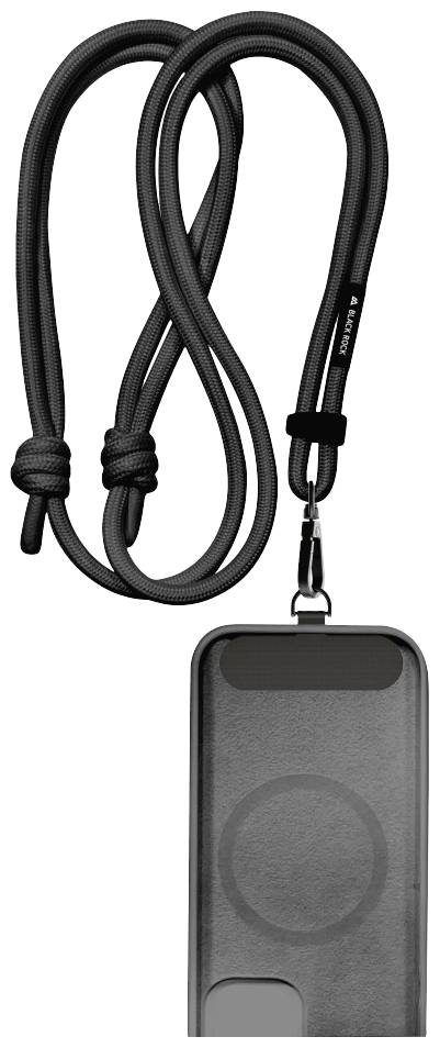 Custodia per smartphone con cordino nero e clip. Ideale per un utilizzo a mani libere.