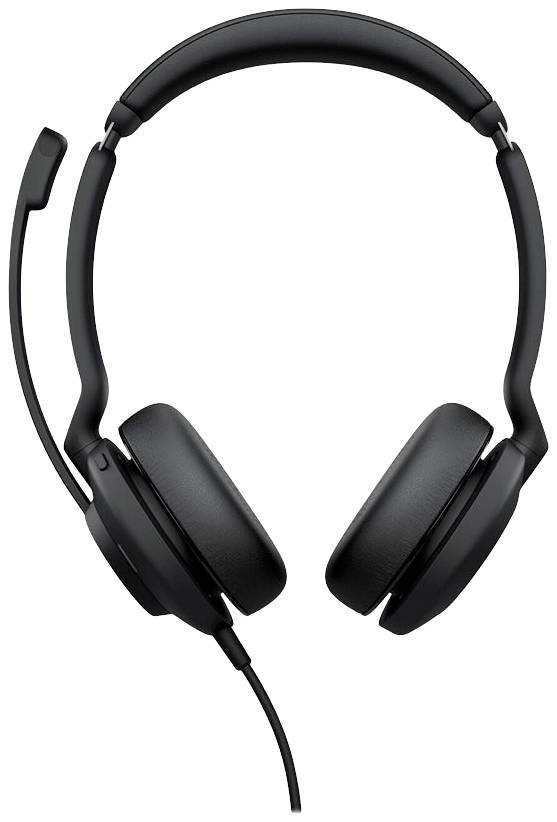 Cuffie nere con microfono. Adatte per comunicazione o riproduzione musicale. Design over-ear con archetto regolabile.