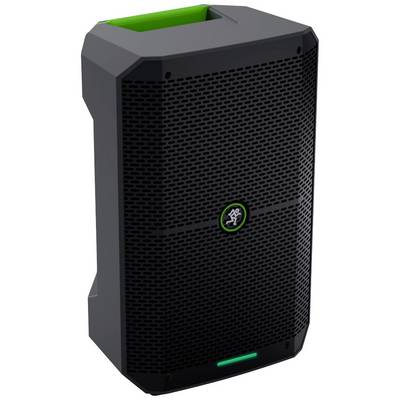 Un grande altoparlante nero con elemento luminoso verde. Adatto per l'uso in eventi o feste.