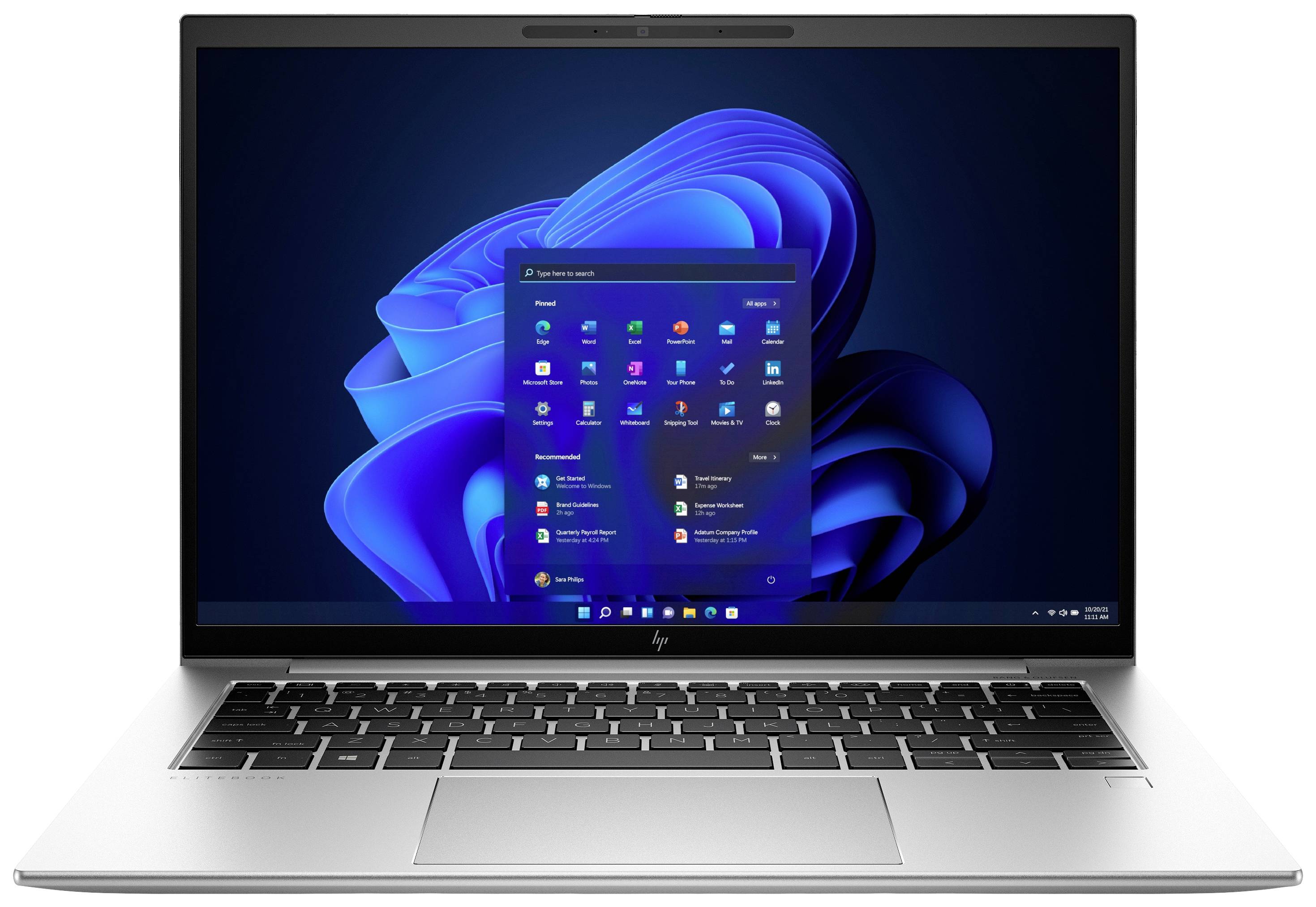 Un laptop con la schermata iniziale di un sistema operativo aperta sullo schermo, che mostra uno sfondo moderno.