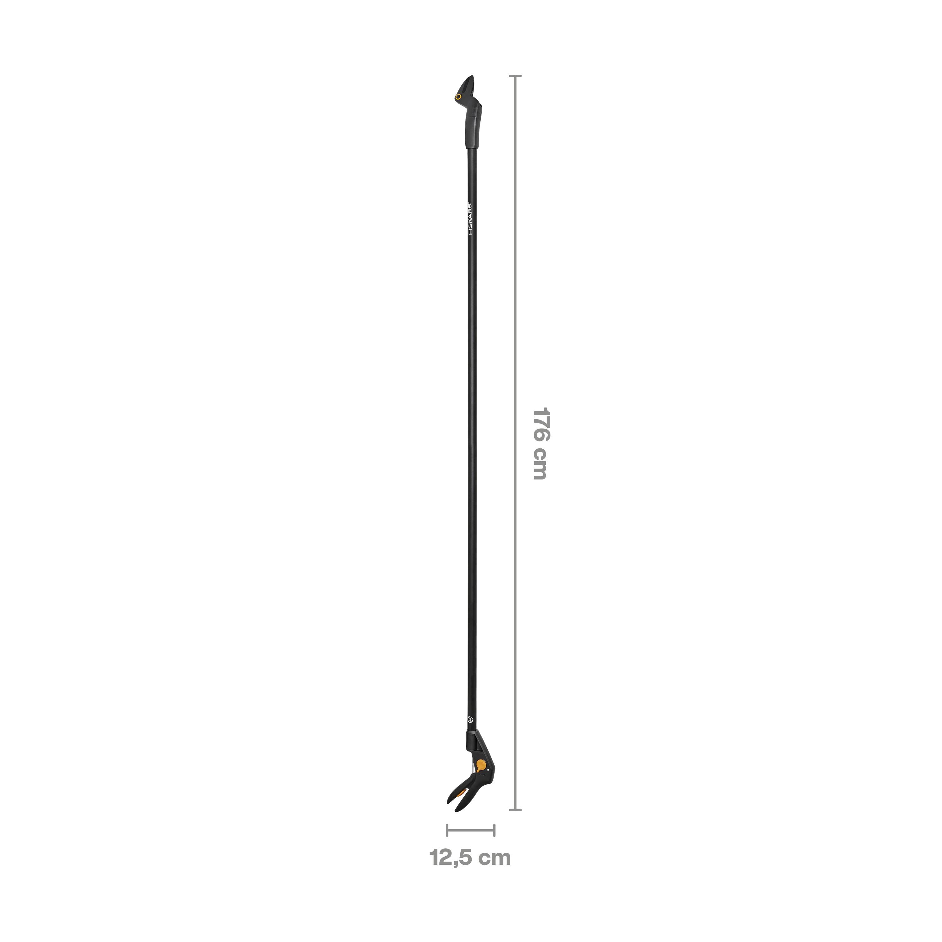 'Forbice da potatura lunga, 116 cm di lunghezza, 12,5 cm di larghezza, per rami alti.'