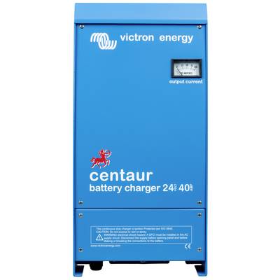 Caricabatterie Victron Energy, modello 'Centaur', 24V 40A. Dotato di misuratore di erogazione di corrente. Scatola blu con logo e informazioni sul prodotto.