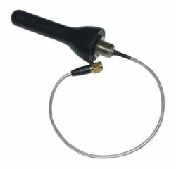 Antenna nera con connessione cablata, utilizzata per comunicazioni wireless.