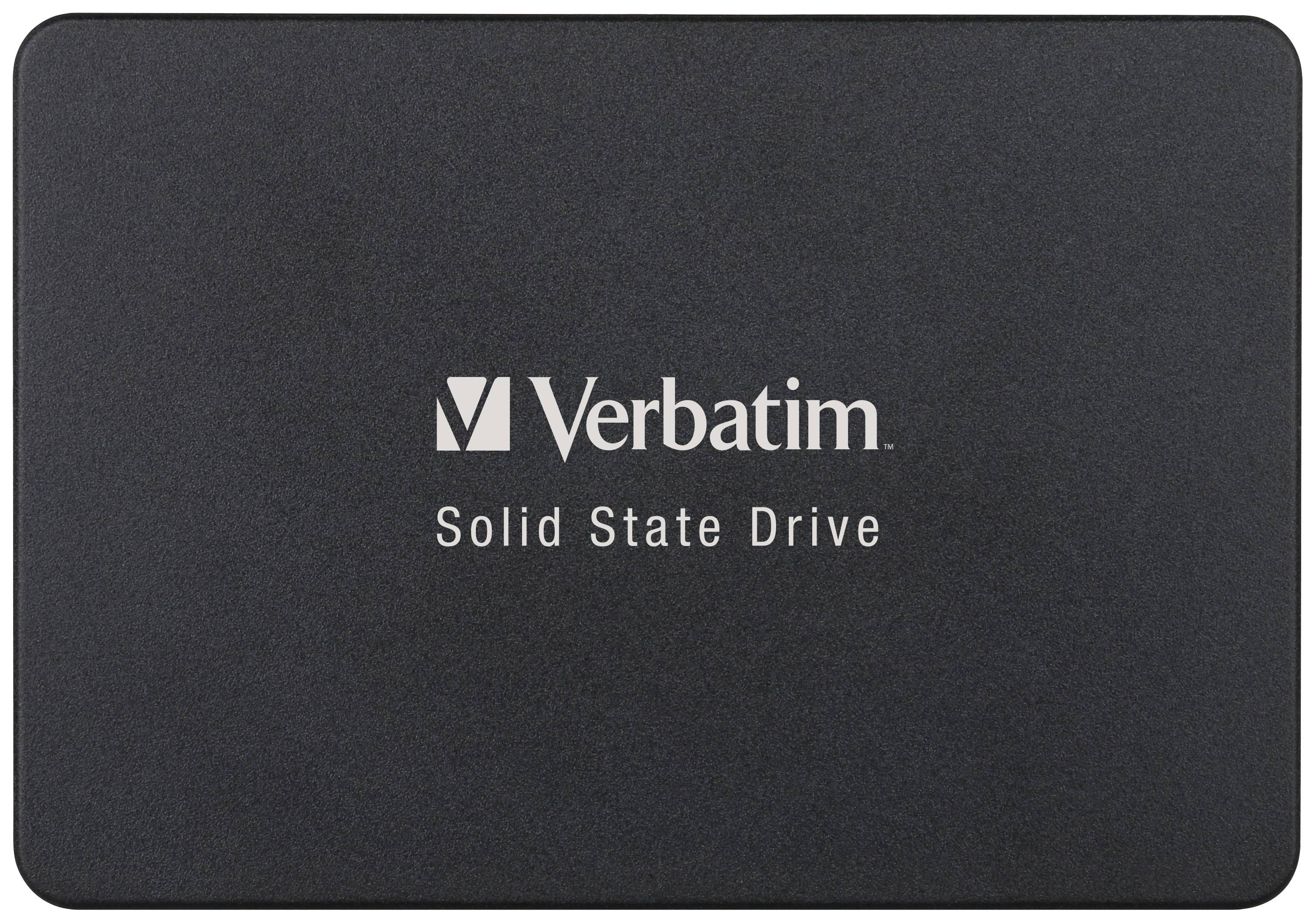 Hard disk esterno Verbatim Solid State Drive con logo bianco e scritta al centro.