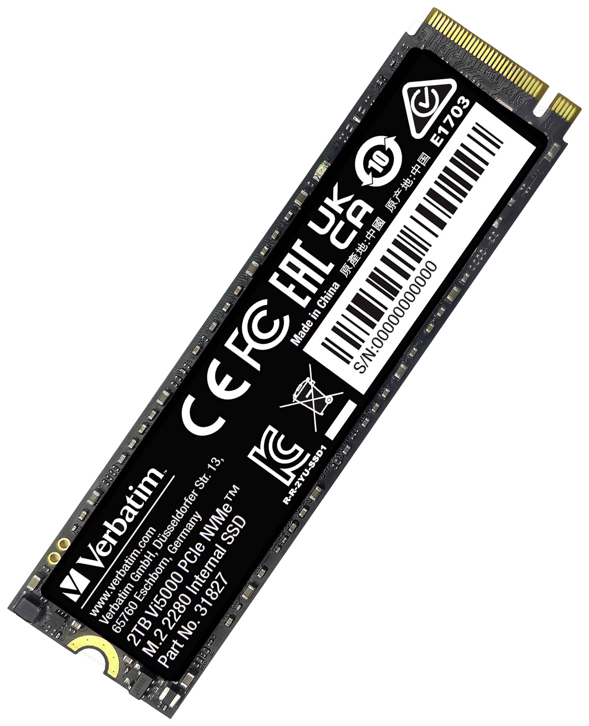 Modulo SSD, marca Verbatim, specifiche: 2TB, PCIe-NVMe, M.2 2280, ideale per l'archiviazione dati ad alta velocità.