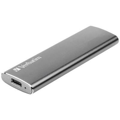 Hard disk SSD esterno di Verbatim in colore argento con connettore USB-C, design sottile, adatto per il trasferimento dati.