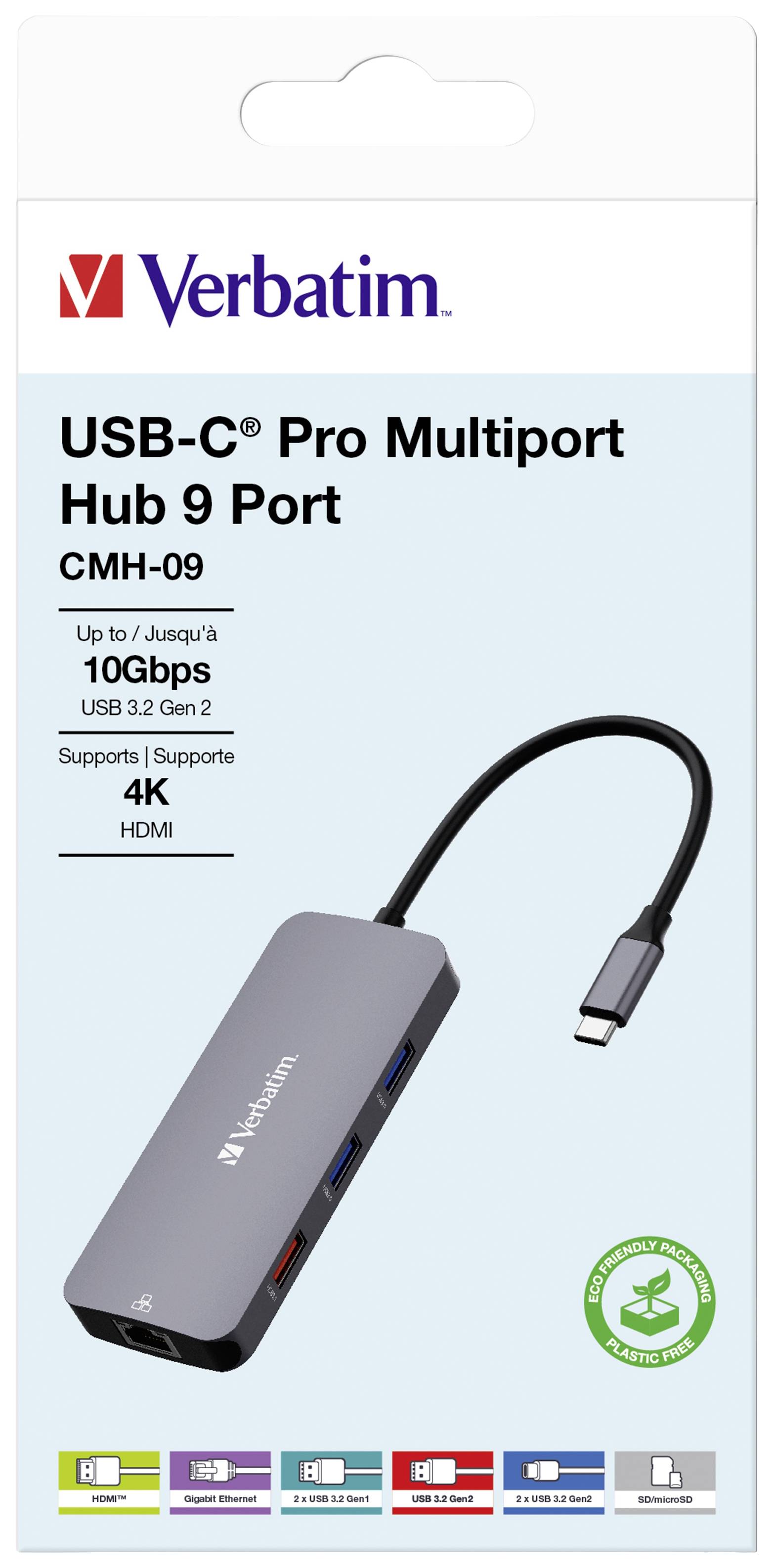 Verbatim 32152 Hub USB 9 Porte HDMI ™, microSD, RJ45, SD, USB 3.2 (Gen 1x1), USB 3.2 (Gen 1x1), USB 3.2 (Gen 2), USB 3.2-7
