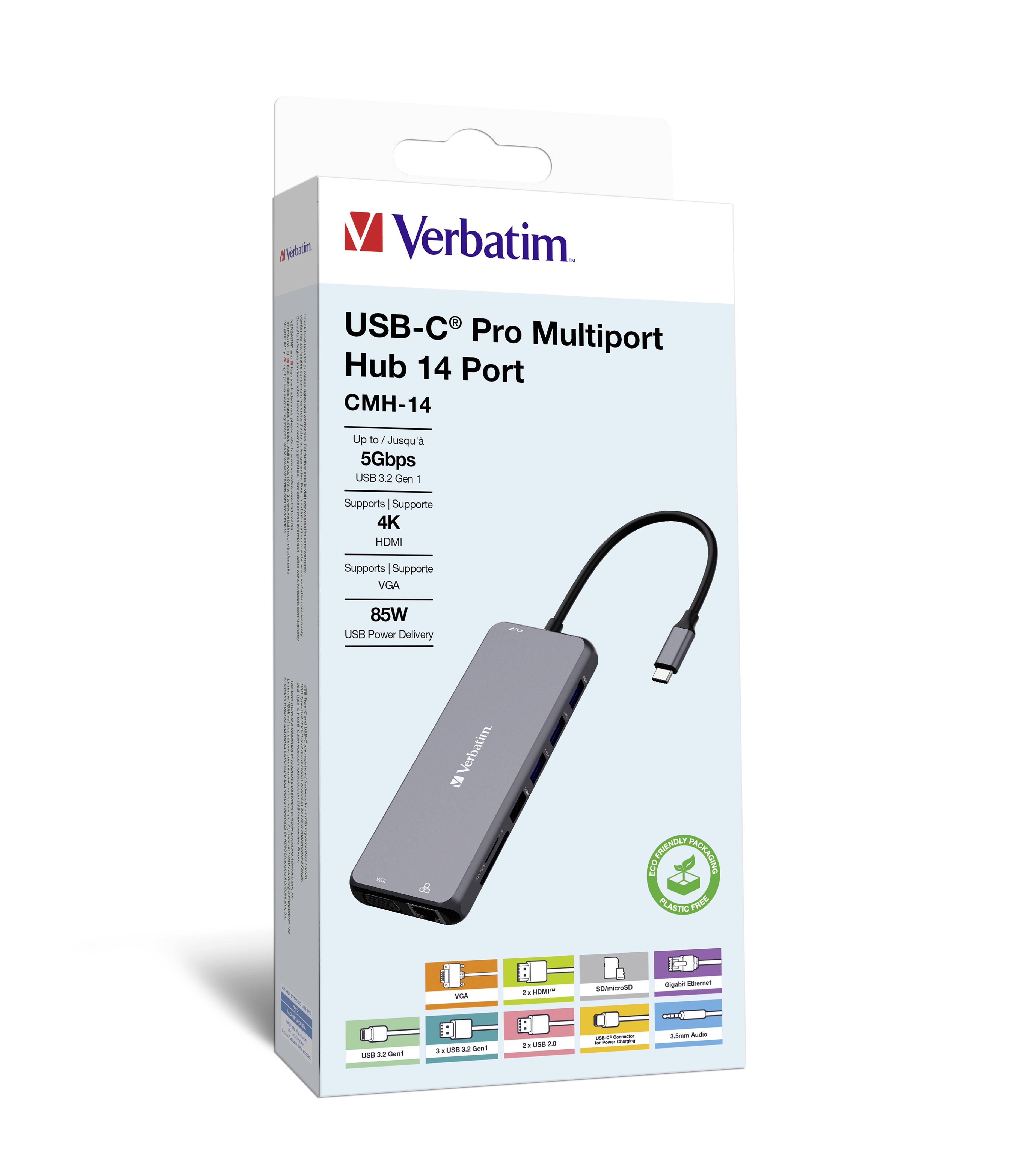 Verbatim Hub, Multiporta, CMH-14, 2x USB 2.0-A, 4x USB 3.2-A, 2x USB 3.2-C VGA, 2x HDMI 4K, RJ45, Audio, SD, microSD,...-8