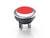 Pulsante rotondo rosso con bordo argentato e due morsetti di connessione, idoneo per controlli elettronici o dispositivi.