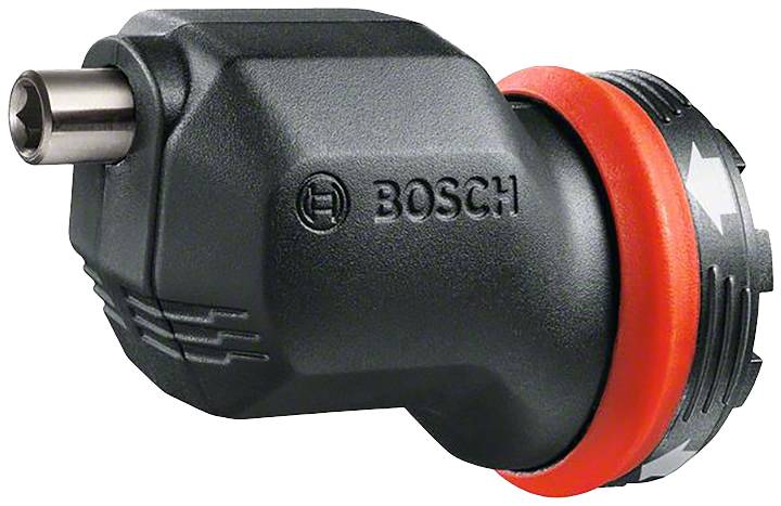 Accessorio per trapano Bosch nero e rosso, forma rettangolare con testa metallica.