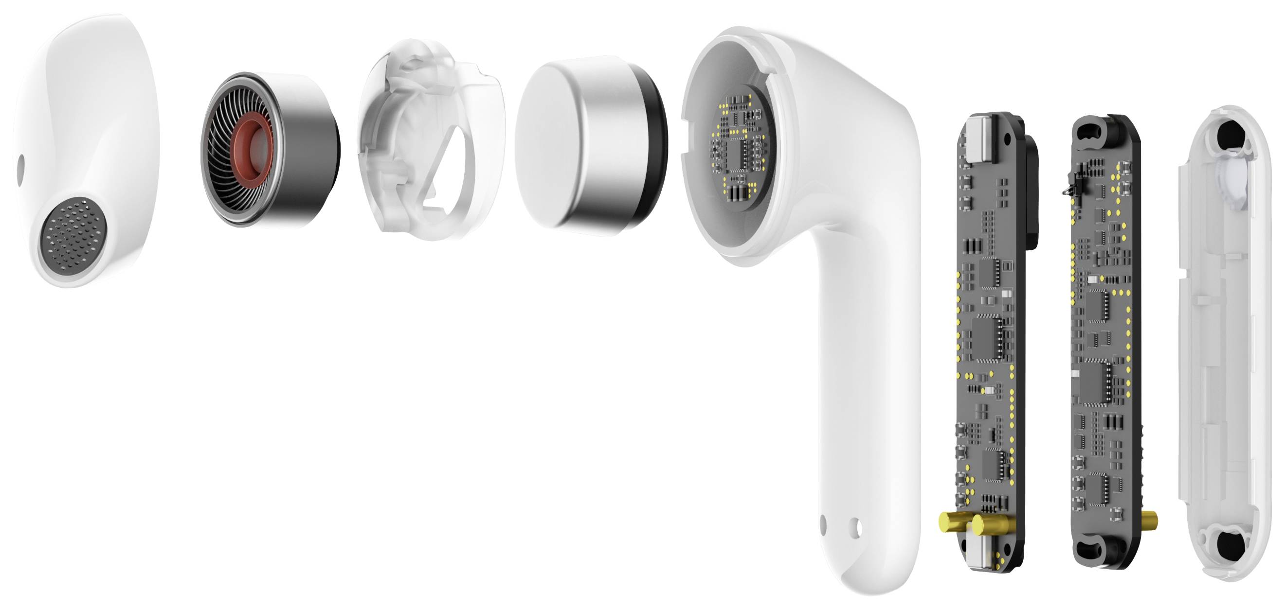 Vista esplosa di un dispositivo elettrico manuale con più strati, inclusi ventola, schede di controllo e componenti della custodia esterna.