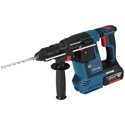 Trapano elettrico blu e nero con interruttore rosso e punta in argento, pronto all'uso.