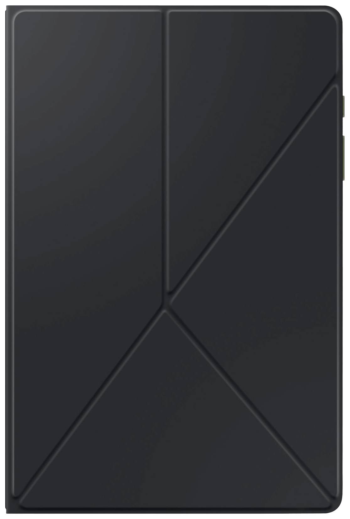 Custodia nera, dalla forma geometrica, con motivi triangolari, presumibilmente per un tablet o un dispositivo tecnico.