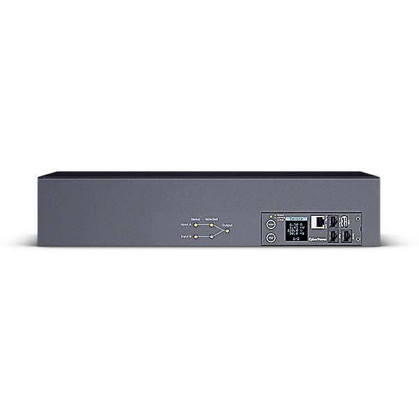 Un router server nero con diversi porte e un piccolo display sulla parte anteriore.
