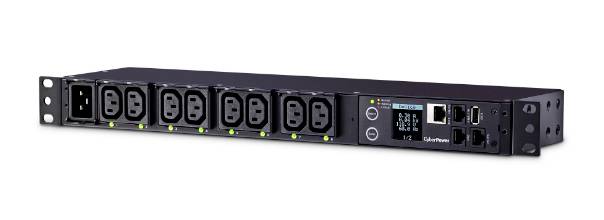 Un distributore di energia con più slot e un display digitale, adatto alla gestione delle connessioni di rete in ambienti server.