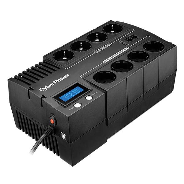 Gruppo di continuità (UPS) di CyberPower con sei prese e display LCD per la potenza.