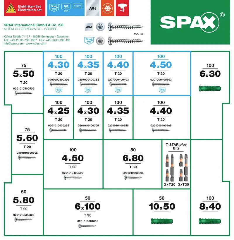 'Set di viti SPAX: Viti diverse per dimensioni e prezzi; inclusi bits T-STAR plus.'