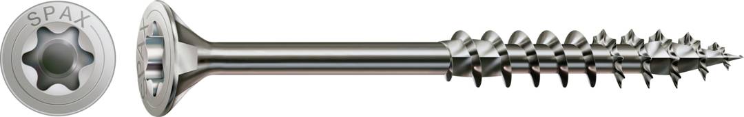 Una vite in argento con filettatura parziale e testa Torx. Visibile dal lato e dall'alto, mostra dettagli e design.