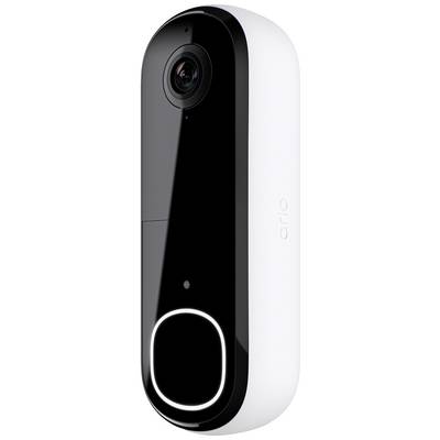 Videocitofono intelligente dal design moderno con telecamera e pulsante illuminato; forma cilindrica, colore nero e bianco.