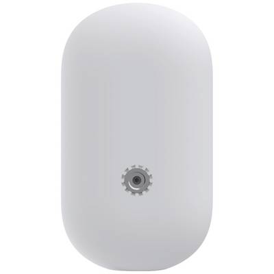 Un dispositivo bianco e ovale con una piccola lente centrale che potrebbe essere una fotocamera o un sensore.