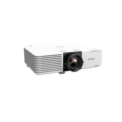 Un proiettore bianco Epson con un grande obiettivo, adatto per presentazioni e film. Nome del modello visibile sulla parte superiore.