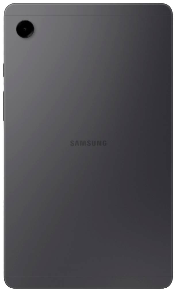 Retro di un tablet nero con fotocamera nell'angolo superiore sinistro e il logo 'Samsung' al centro.