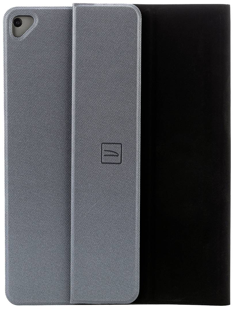 Tablet in custodia protettiva nera e grigia, in posizione verticale.