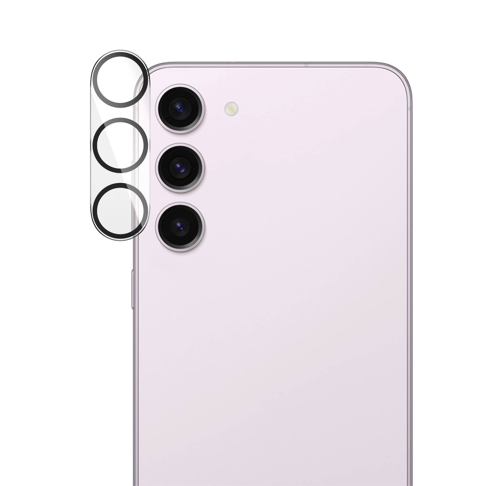 Un smartphone con tre obiettivi fotografici sul retro. A sinistra si trova un coperchio di protezione per gli obiettivi.