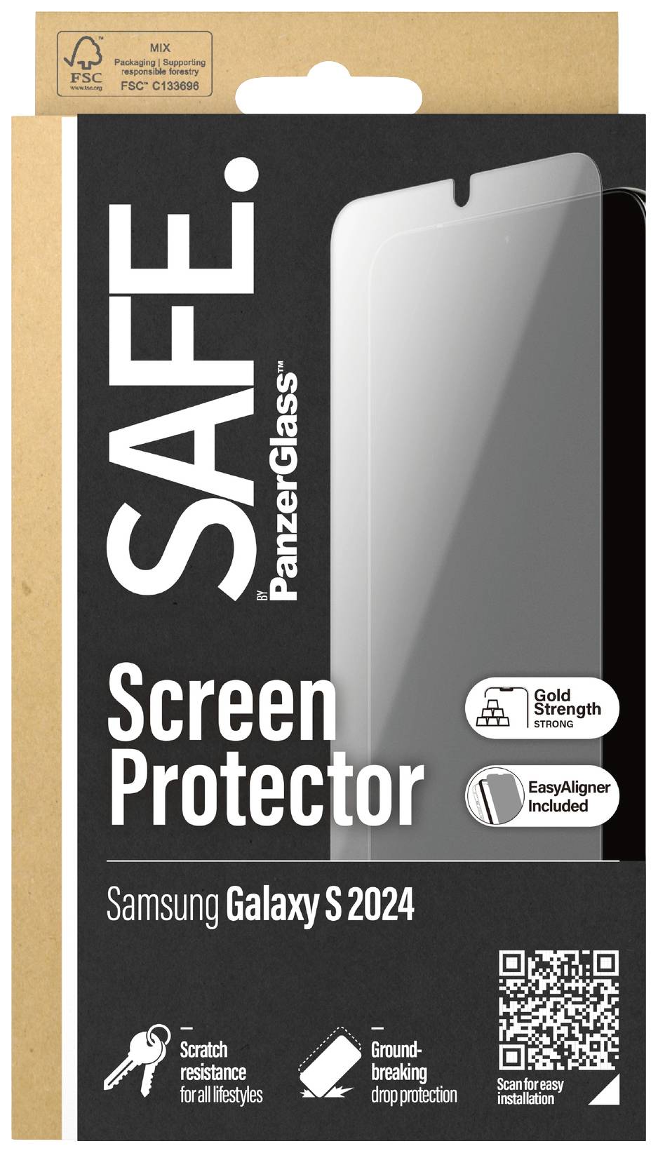 Protezione in vetro temperato per Samsung Galaxy S 2024<br>Caratteristiche:<br>- Resistente ai graffi<br>- Antiurto<br>- Include guida per l'allineamento perfetto