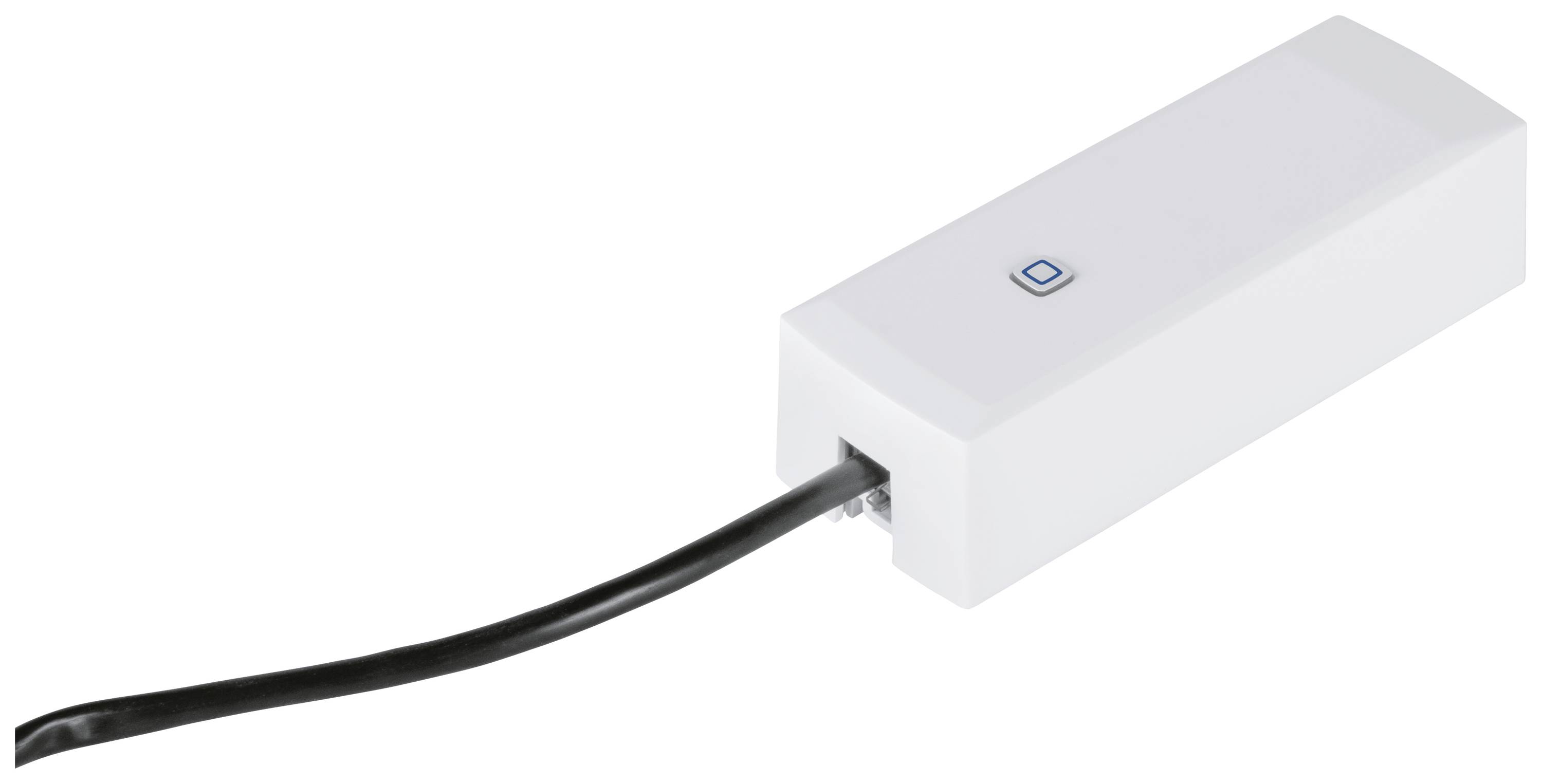 Un sensore elettronico bianco con un cavo, presumibilmente per applicazioni tecniche o misurazioni.