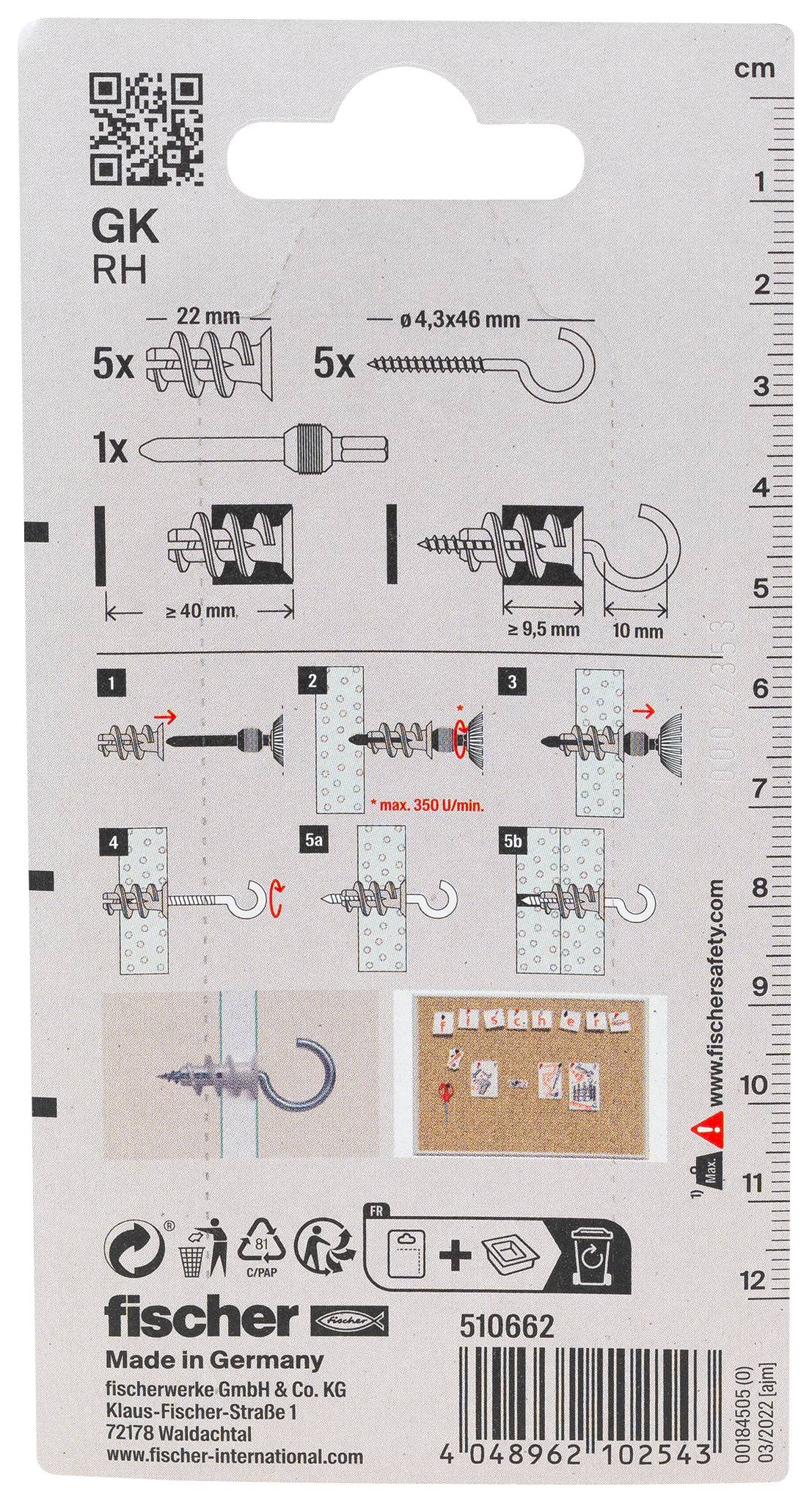 Fischer 510662 GK RH K NV Tassello per cartongesso 22 mm 1 KIT-2