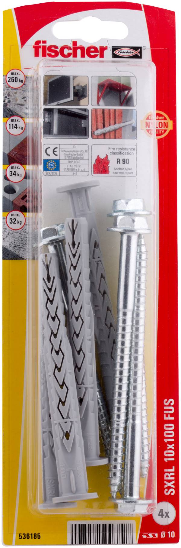 Fischer 536185 SXRL 10 x 100 FUS K NV Tassello prolungato 100 mm  1 KIT