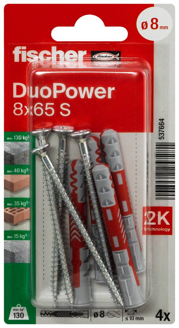 Fischer 537664 DuoPower 8 x 65 S K NV Kit tasselli 65 mm 8 mm 1 KIT