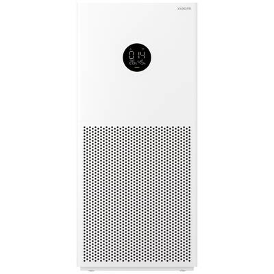 Un purificatore d'aria bianco con un display digitale che mostra i numeri '014' e '26,4%'. Il dispositivo ha un motivo traforato.