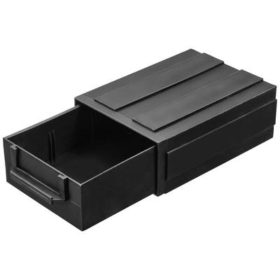 Cassettiera metallica nera con cassetto estratto, tipica dei portautensili o dell'archiviazione industriale.