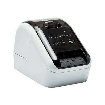 Una stampante di etichette compatta con diversi tasti e un piccolo display sulla parte superiore.