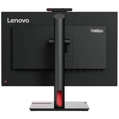 Un monitor Lenovo ThinkVision visto da dietro. È di colore nero con un supporto stabile e mostra il nome del marchio in alto a sinistra.