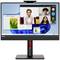 Monitor con videoconferenza: quattro persone in software per videochiamate, schermo che mostra una presentazione sulle piante.