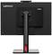 Un monitor Lenovo ThinkCentre ripreso di profilo dal retro. Sono visibili il piedistallo, diversi porte di connessione e il logo Lenovo.