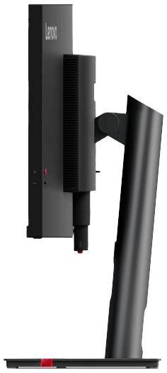 Schermo Lenovo visto di lato, mostra un design sottile e un supporto regolabile.
