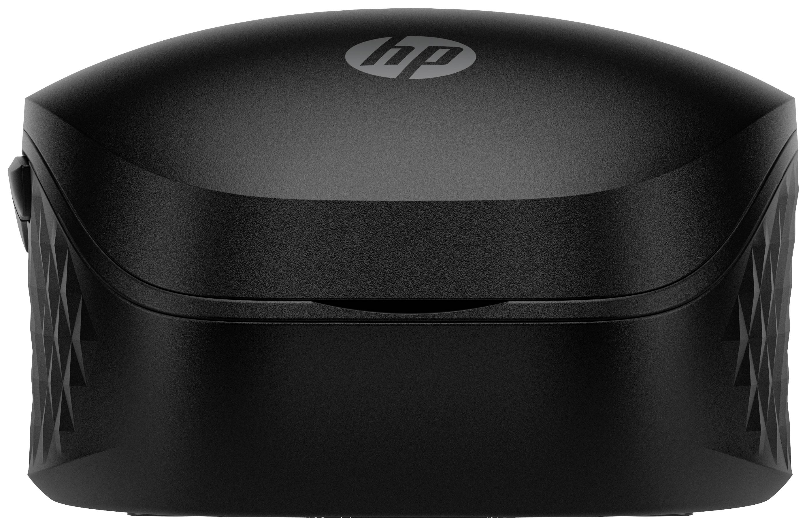 Un laptop HP nero, compatto, con un design curvilineo e il logo HP in alto.