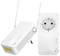 Due adattatori Powerline bianchi con prese elettriche, indicatori LED e antenne per l'estensione della rete Wi-Fi.