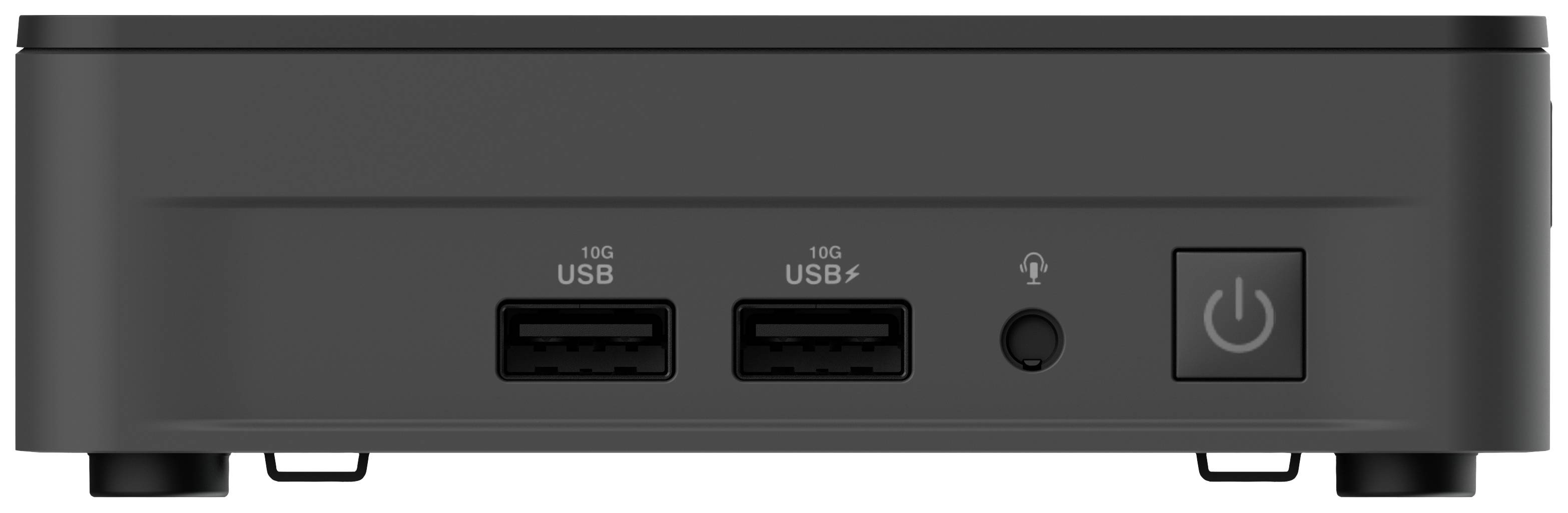 Un dispositivo elettronico nero con due porte USB, un jack per cuffie e un interruttore di accensione/spegnimento sul lato frontale.