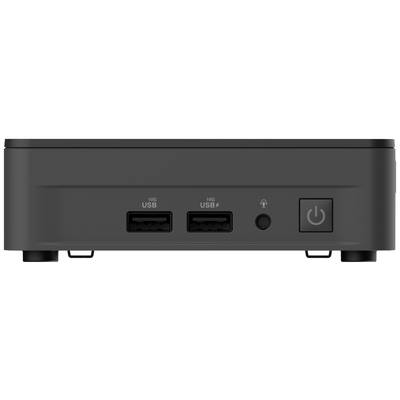 Un dispositivo elettronico nero con due porte USB, un jack per cuffie e un interruttore di accensione/spegnimento sul lato frontale.