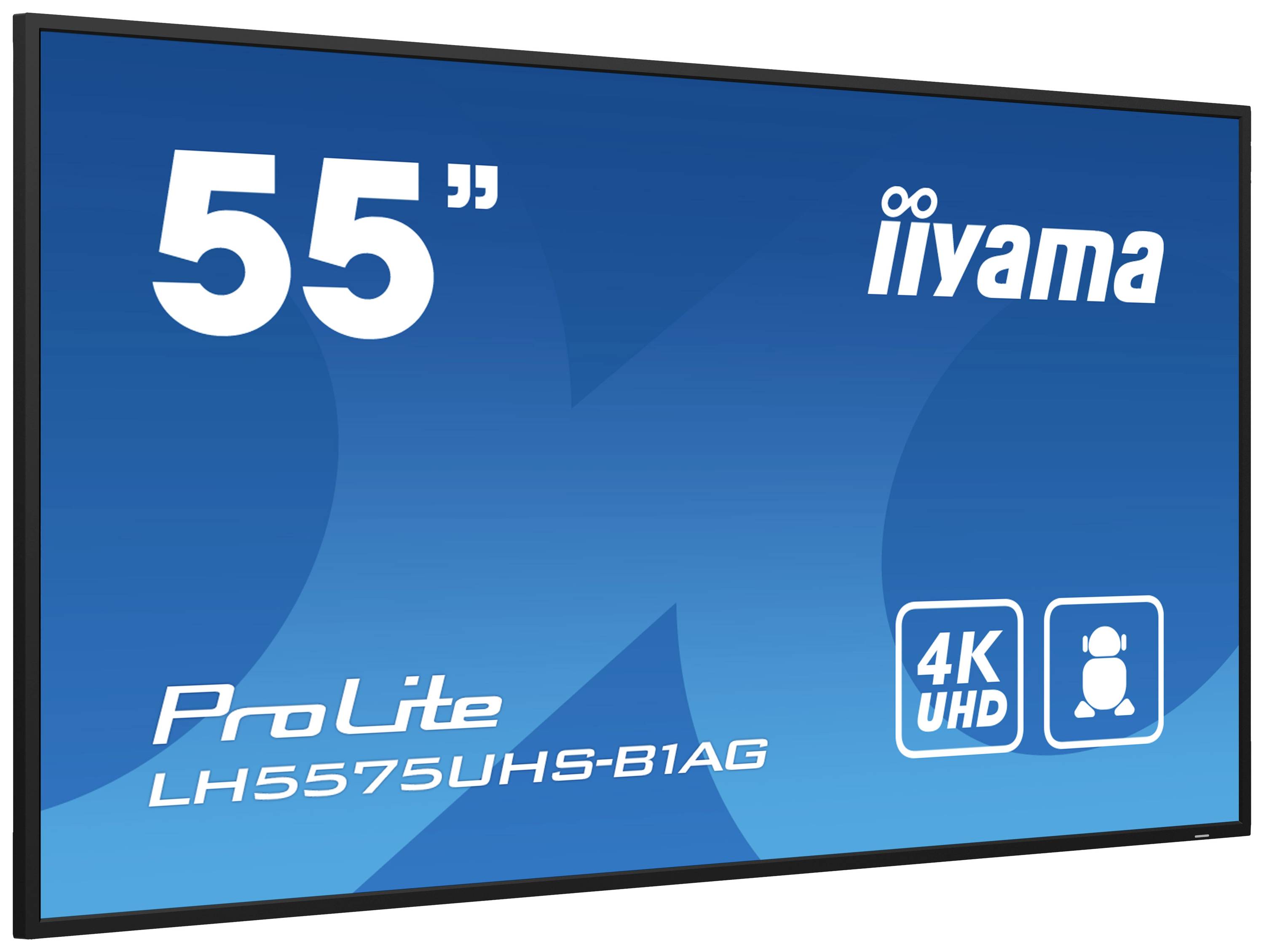 'Monitor da 55 pollici di iiyama, modello ProLite LH5575UHS-B1AG, 4K UHD. Adatto per presentazioni o segnaletica digitale.'