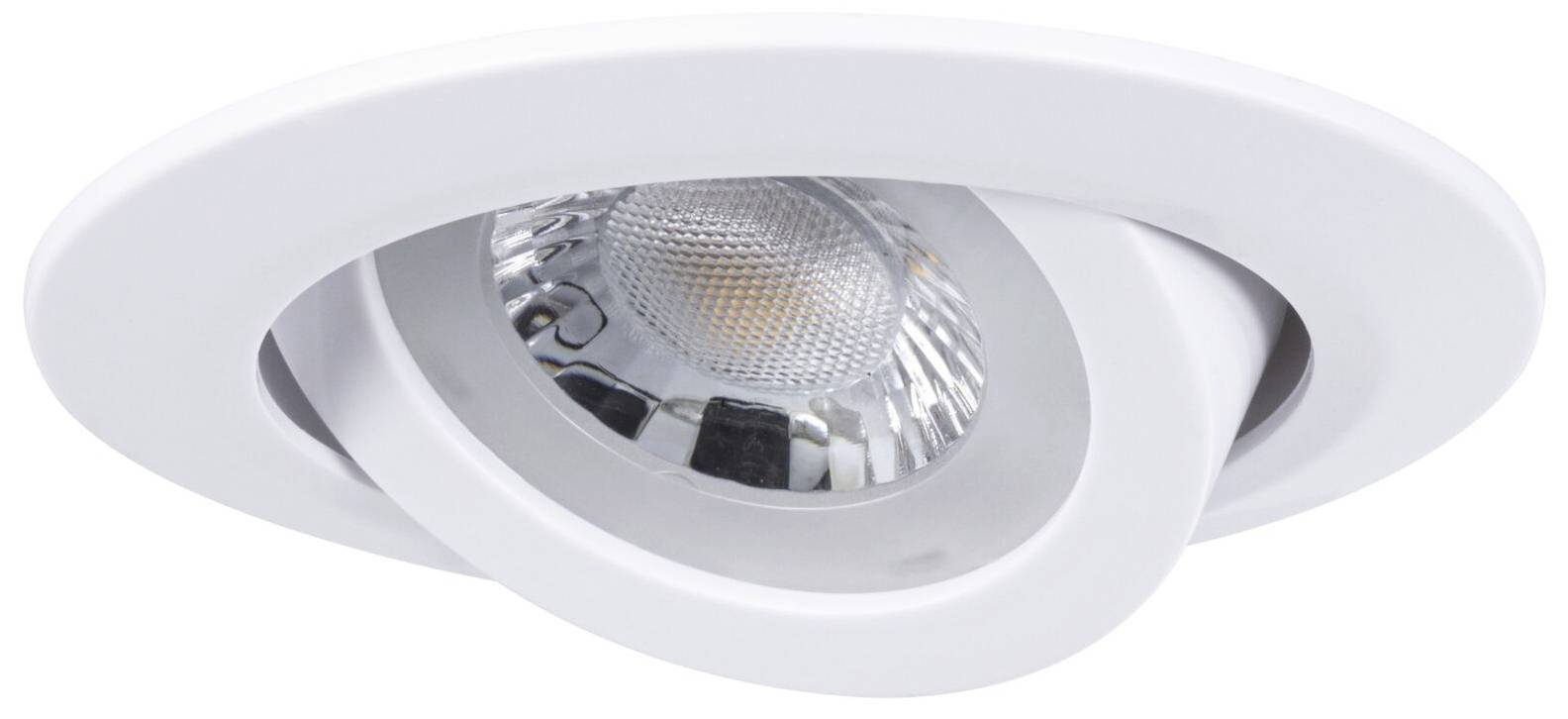 Una lampada da soffitto bianca e regolabile con cornice rotonda e interno riflettente, adatta per creare accenti luminosi direzionali.