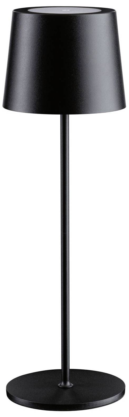 Lampada da terra nera dal design semplice e moderno, con paralume cilindrico e base dritta su piedistallo circolare.