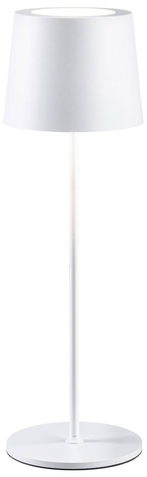 Lampada da terra bianca con base cilindrica stretta e paralume conico.